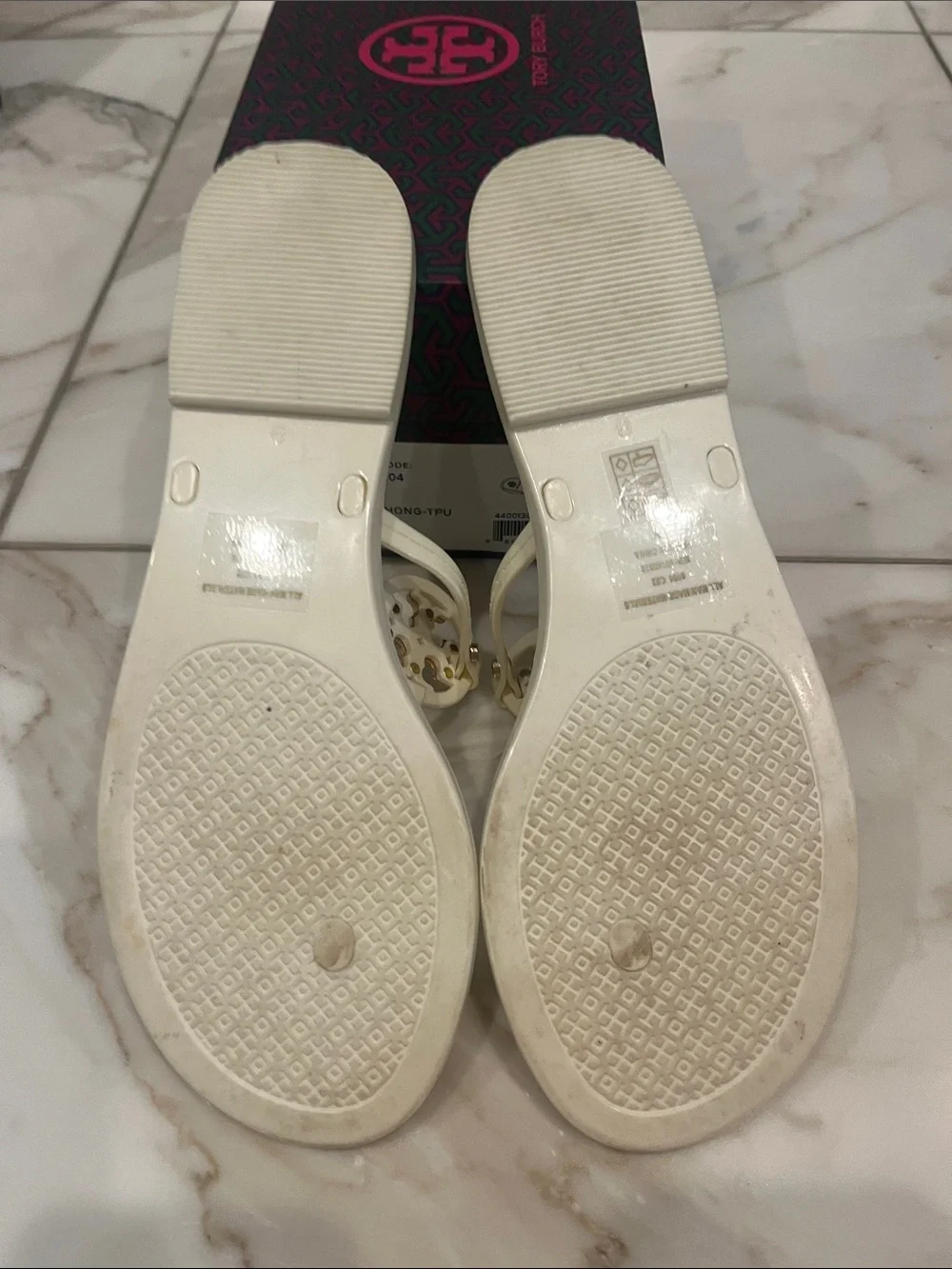 Tory Burch Ivory Mini Miller Thong Sandals with Gold Logo size 9